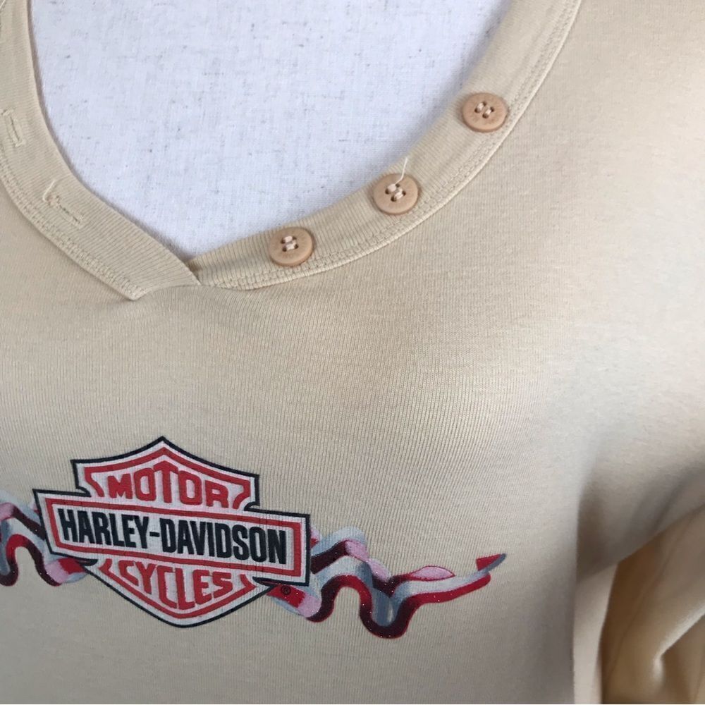 ‎Harley Davidson peachy-beige V-neck long sleeve T-shirt L - Picture 3 of 6